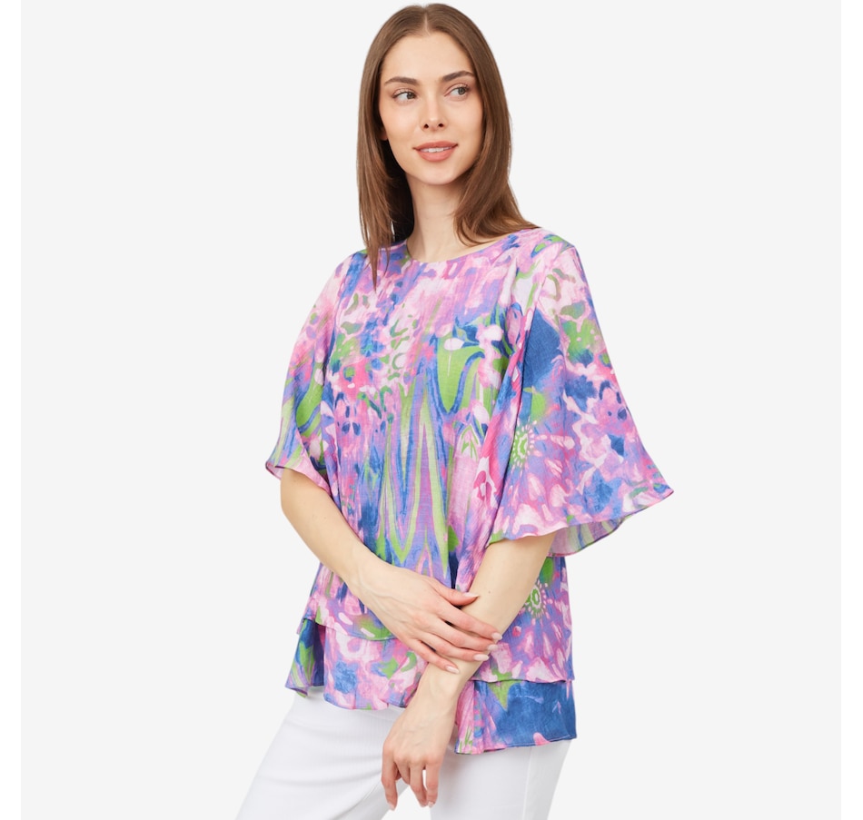 Image 100241_PNK.jpg, Product 100-241 / Price $49.88, Red Coral Painted Double Layer Faux Linen Top from Red Coral Fashions on TSC.ca's Fashion department