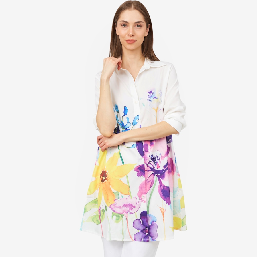 Image 100242_BLU.jpg, Product 100-242 / Price $29.33, Red Coral Oversized Watercolour Flower Button Down Top from Red Coral Fashions on TSC.ca's Fashion department