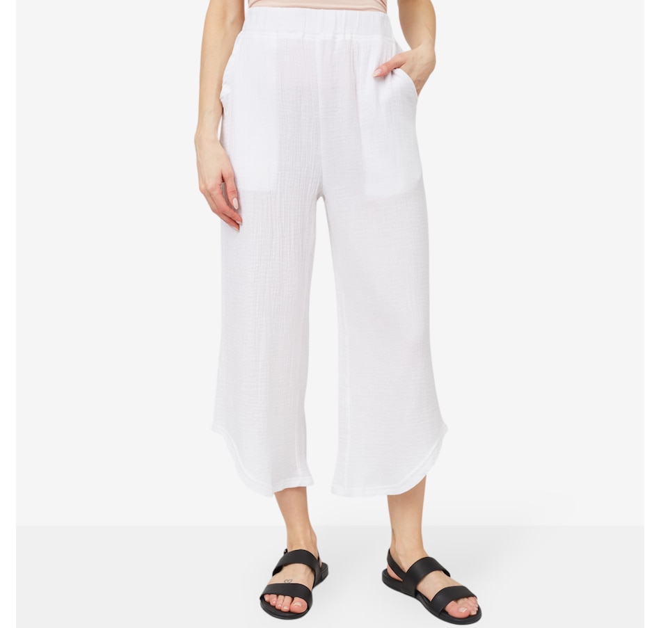 Image 100246_WHT.jpg, Product 100-246 / Price $54.88, Red Coral Cotton Waffle High Low Pant from Red Coral Fashions on TSC.ca's Fashion department