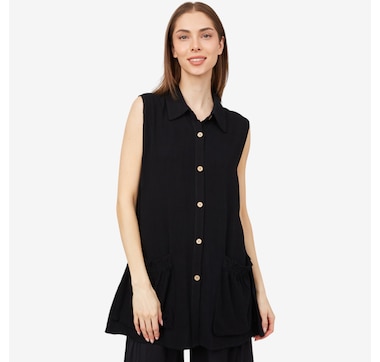 Red Coral Button Front Vest with Pockets
