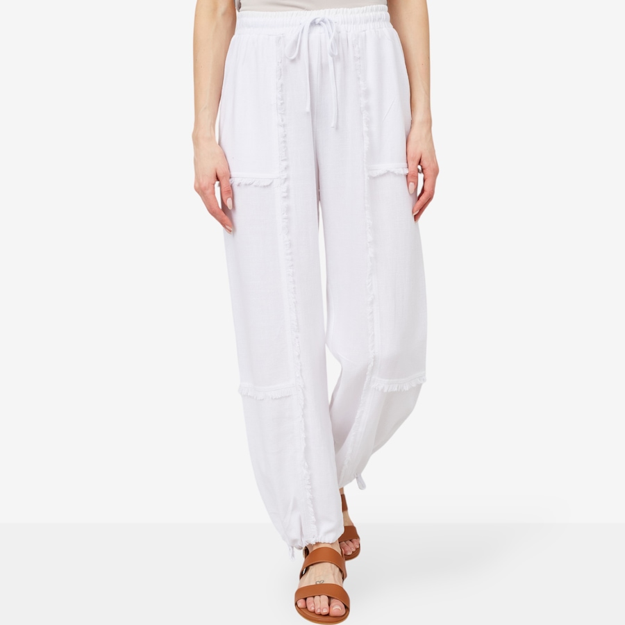 Image 100248_WHT.jpg, Product 100-248 / Price $64.88, Red Coral Soft Fringe Linen Pant from Red Coral Fashions on TSC.ca's Fashion department