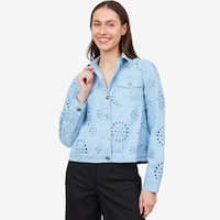 Isaac Mizrahi Embroidered Twill Eyelet Jacket