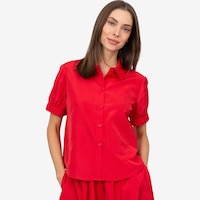 Isaac Mizrahi Cropped Short Sleeve Shirt with Elastic Cuff