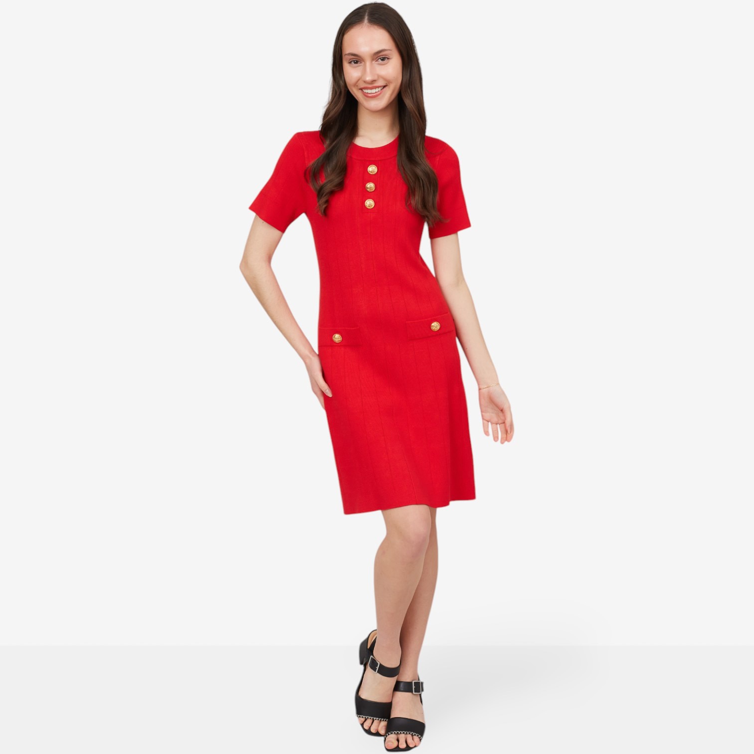 Isaac Mizrahi Rib Knit Sweater Dress with Novelty Buttons