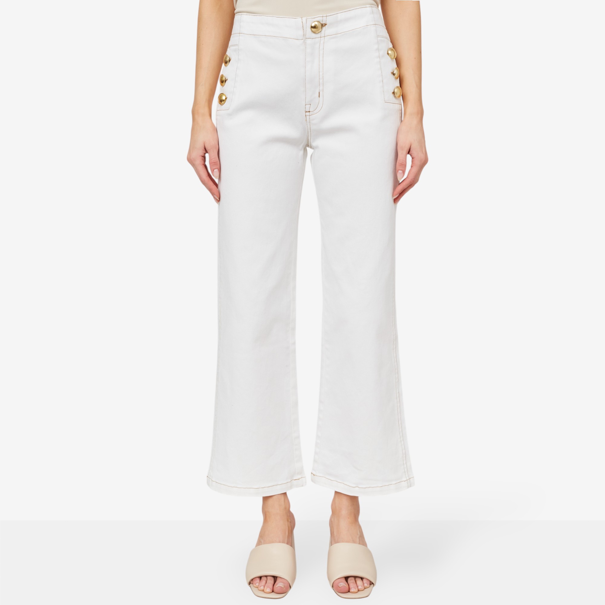 Isaac Mizrahi Side Button Detail Cropped Denim Flare Pant - TSC.ca