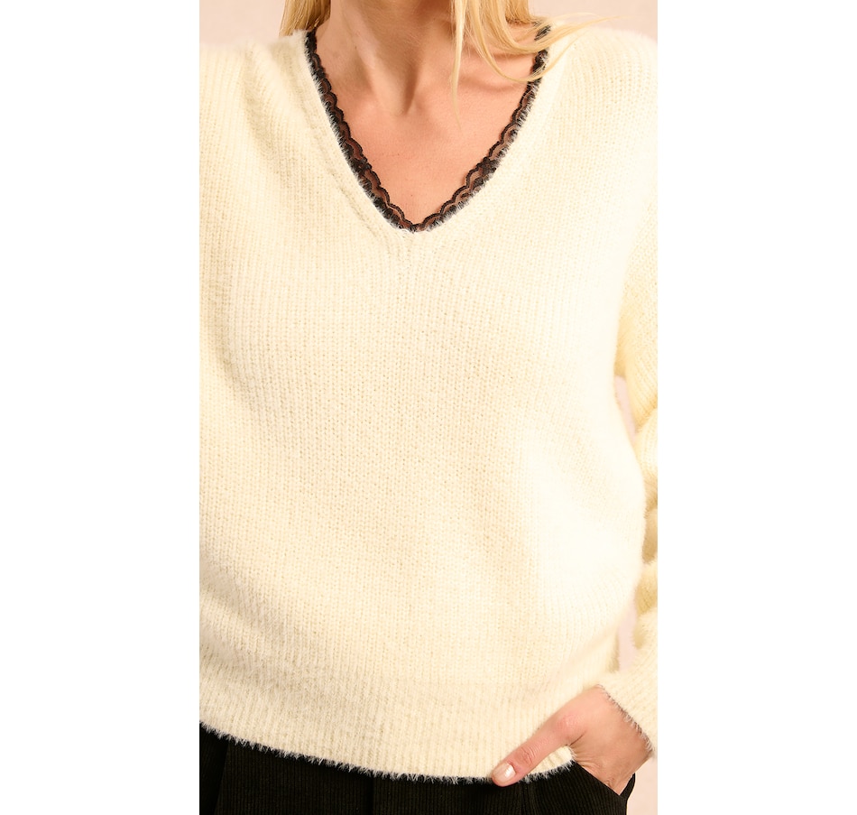 Image 100691_ALTMORE1.jpg, Product 100-691 / Price $69.88, Molly Bracken V- Neck Sweater with Lace Trim Detail from Molly Bracken on TSC.ca's Fashion department