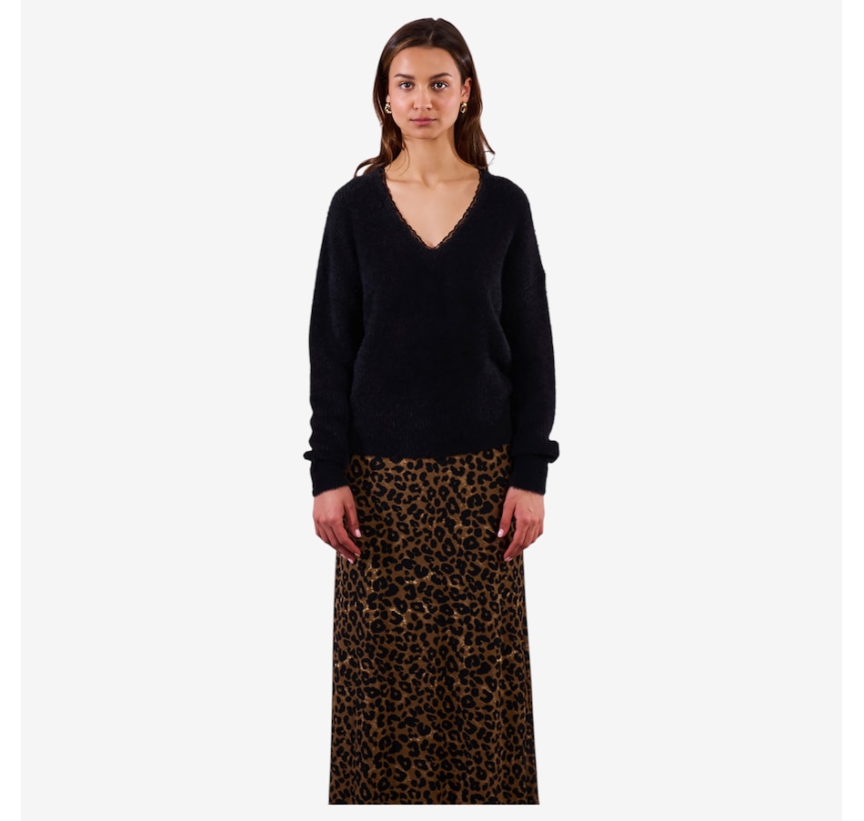Image 100691_BLK.jpg, Product 100-691 / Price $69.88, Molly Bracken V- Neck Sweater with Lace Trim Detail from Molly Bracken on TSC.ca's Fashion department