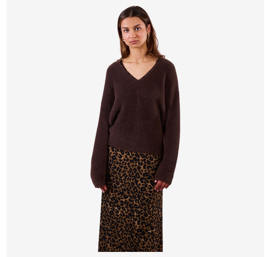 Image 100691_CHO.jpg, Product 100-691 / Price $69.88, Molly Bracken V- Neck Sweater with Lace Trim Detail from Molly Bracken on TSC.ca's Fashion department