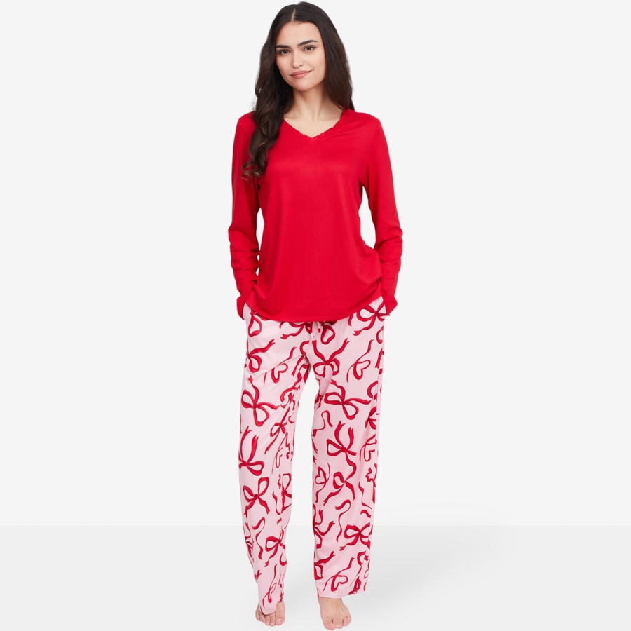 Image 100708_RDBWS.jpg, Product 100-708 / Price $19.33, Cuddl Duds Bliss Knit Ruffle V-Neck Sleep Set from Cuddl Duds on TSC.ca's Fashion department