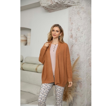 Orange Fashion Village Textured Knit Open Cardigan