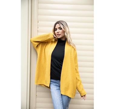 Orange Fashion Village Textured Knit Open Cardigan