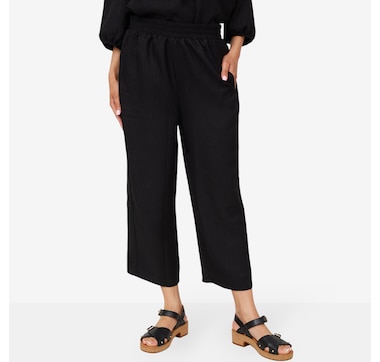 Product 100-908 / Price $54.99 , Kim & Co. Linen Style Poplin Cropped Relaxed Trouser