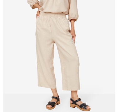 Kim & Co. Linen Style Poplin Cropped Relaxed Trouser