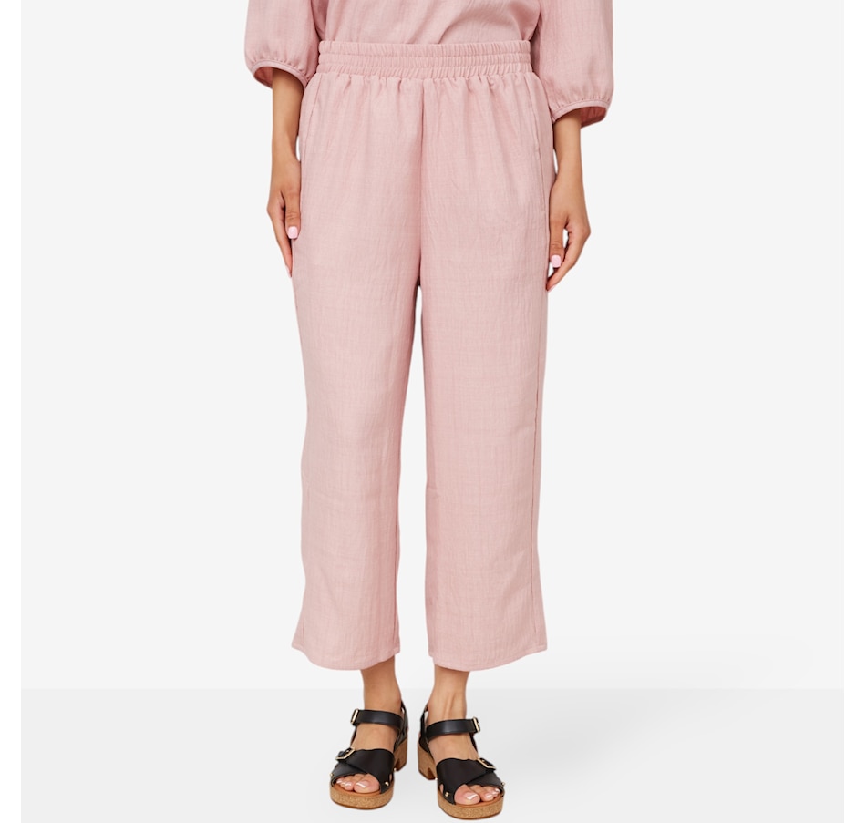 Kim & Co. Linen Style Poplin Cropped Relaxed Trouser