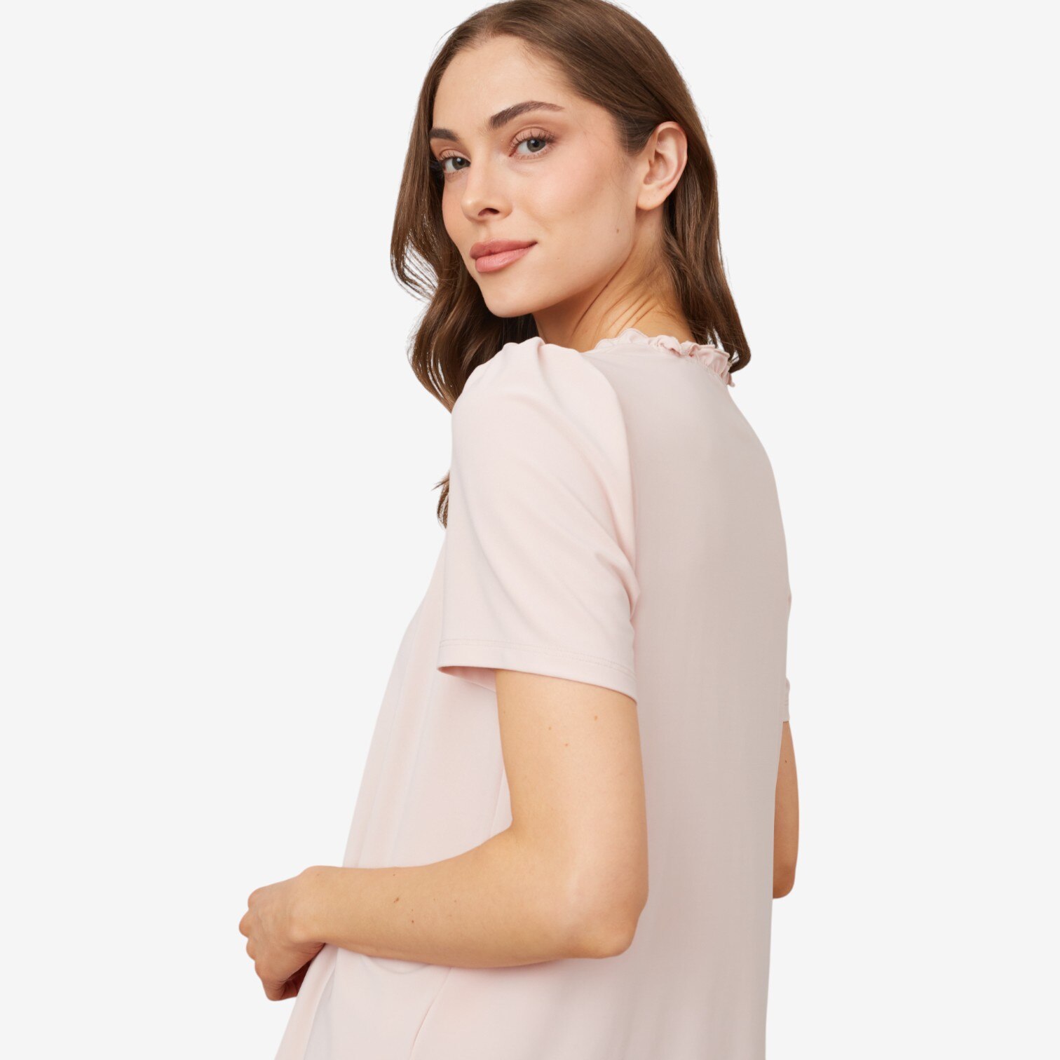 Kim & Co. Deluxe Brazil Knit Frilled Neckline Short Sleeve