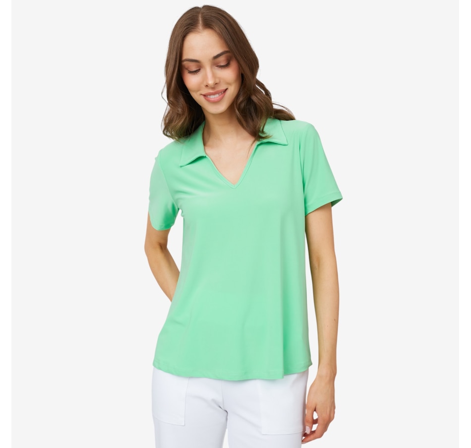 Kim & Co. Deluxe Brazil Knit Short Sleeve Johnny Collar Top