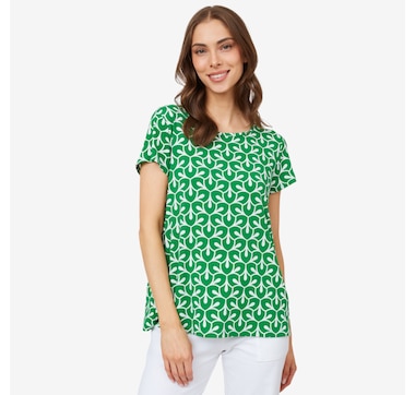 Product 100-920 / Price $49.99 , Kim & Co. Printed Brazil Knit Short Sleeve Shirt