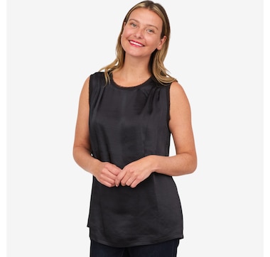 by Stacy London Satin Top with Chiffon Trim