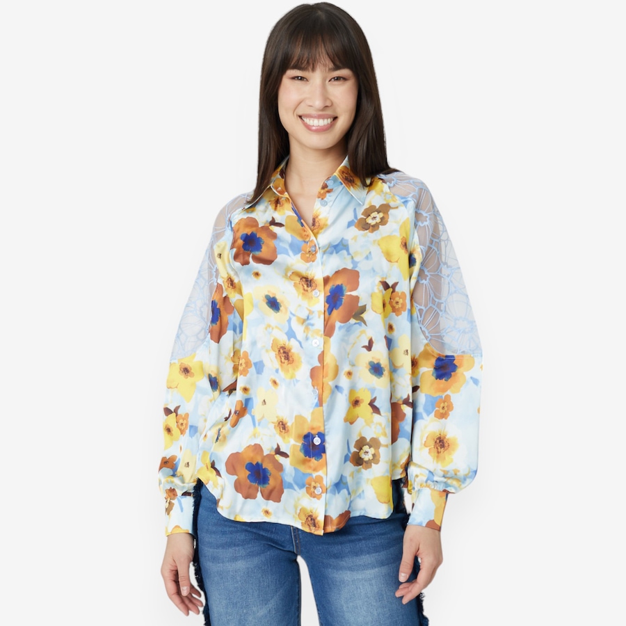 Image 100965_SYBFL.jpg, Product 100-965 / Price $29.33, Diane Gilman Button Up Blouse with Lace Shoulder Panels from DG2 by Diane Gilman on TSC.ca's Fashion department