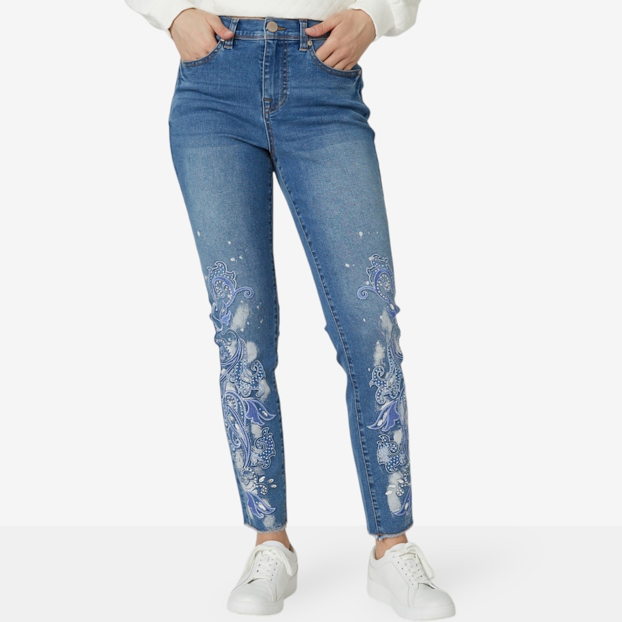 Image 100967_MDTNE.jpg, Product 100-967 / Price $34.33, Diane Gilman New Classic Stretch Bleach Embellished Skinny Jean from DG2 by Diane Gilman on TSC.ca's Fashion department