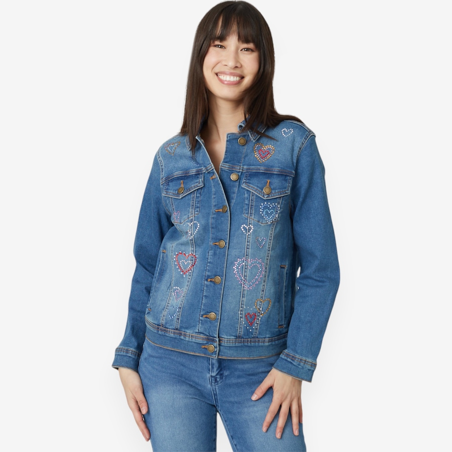 Image 100982_MDTNE.jpg, Product 100-982 / Price $27.33, Diane Gilman New Classic Stretch Valentines Embellished Denim Jacket from DG2 by Diane Gilman on TSC.ca's Fashion department