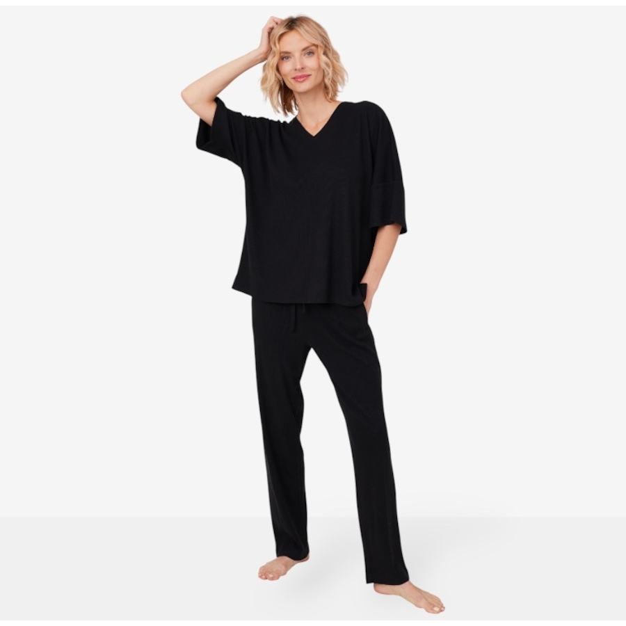 Image 101030_BLK.jpg, Product 101-030 / Price $74.00, N Natori Tranquility Waffle V-Neck Top from N Natori on TSC.ca's Fashion department