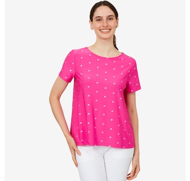 Kim & Co. Brazil Knit Foil Print Short Sleeve Hi Low Top