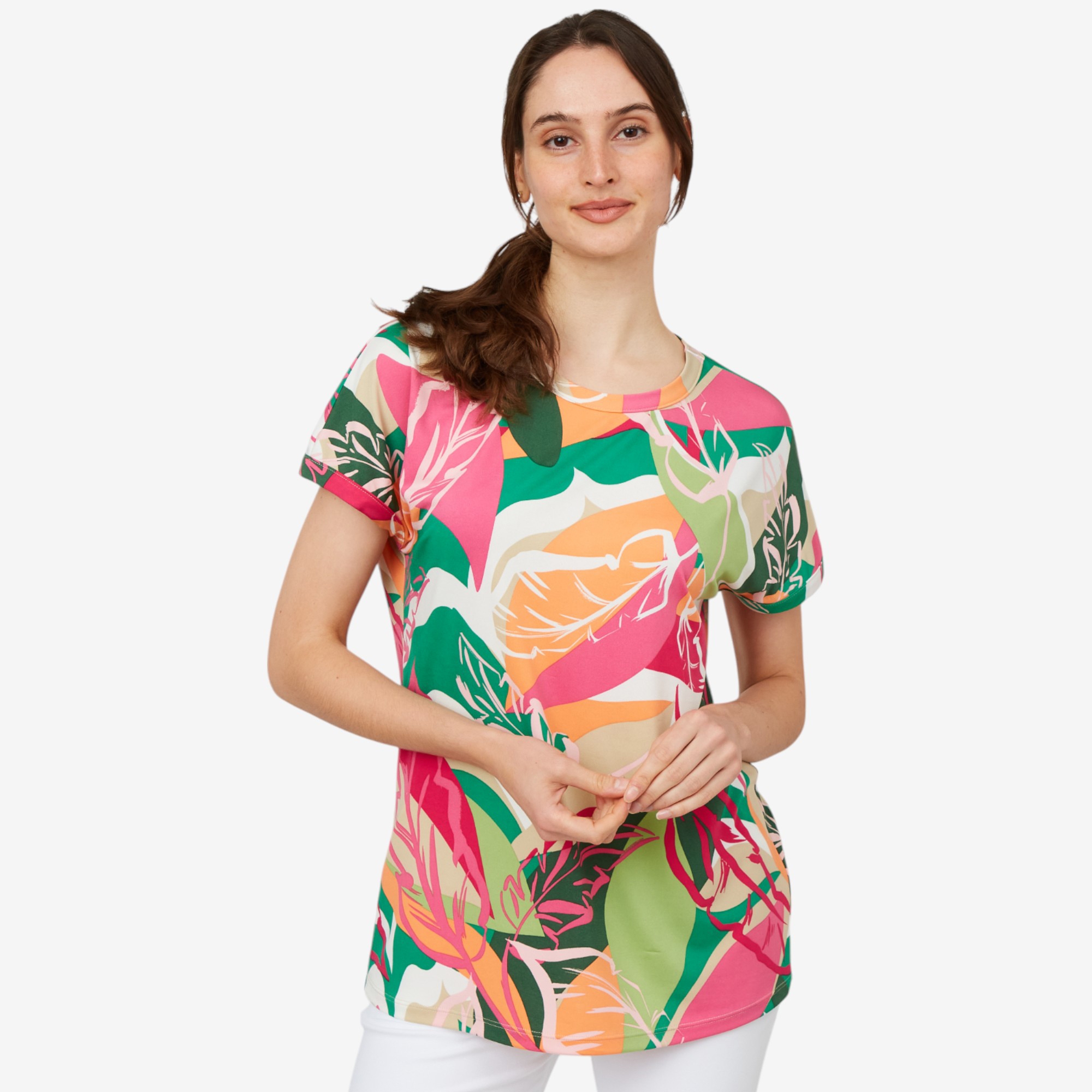 Kim & Co. Printed Brazil Knit Easy Short Sleeve Top - TSC.ca