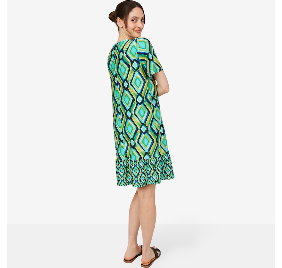 Image 101151_ALTMORE1.jpg, Product 101-151 / Price $24.33, Kim & Co. Printed Brazil Knit Short Sleeve Frilled Dress from Kim & Co. on TSC.ca's Fashion department