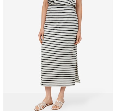 Kim & Co. Bamboo Striped Long Skirt with Side Slit