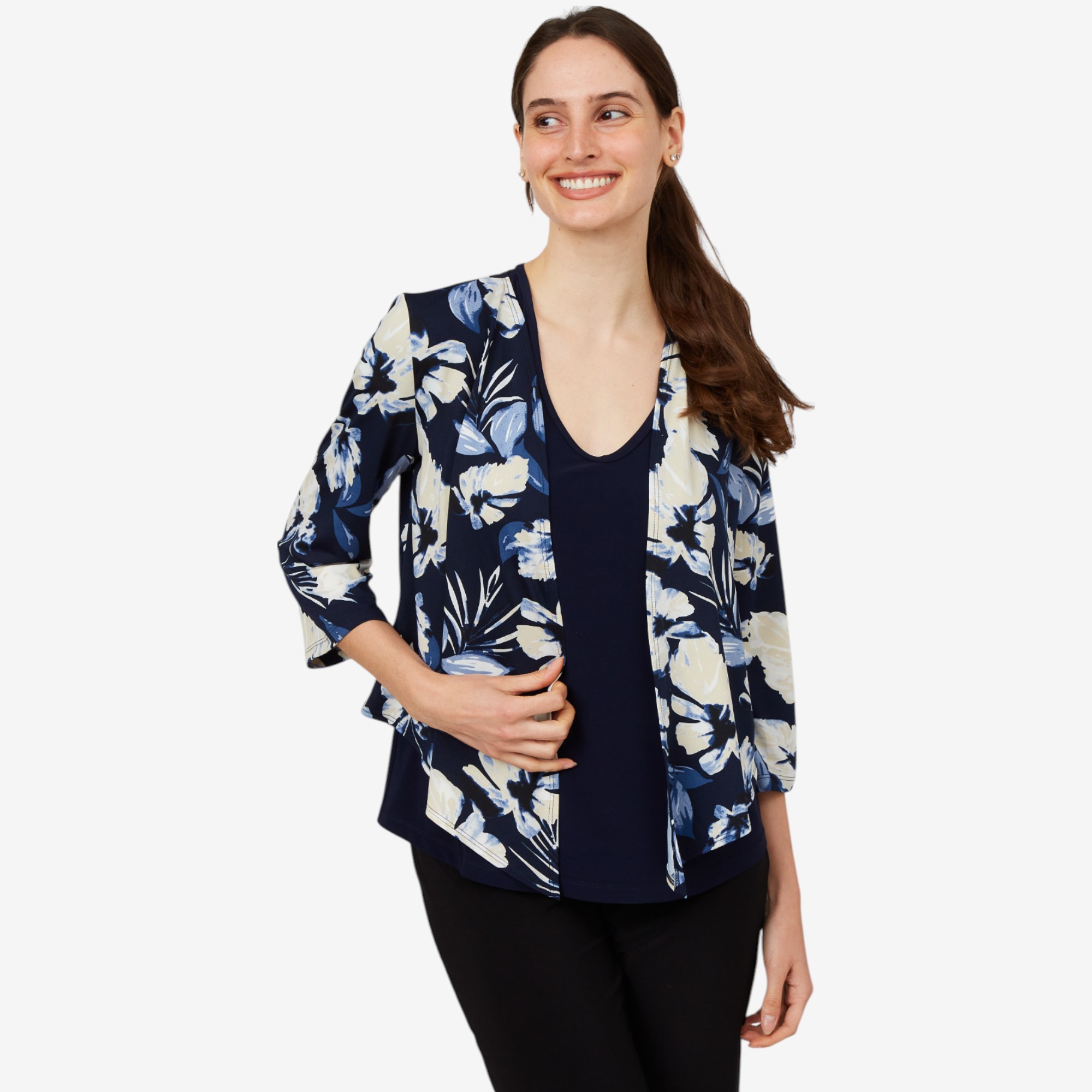 Kim & Co. Brazil Knit 3/4 Bell Sleeve Long Front Bolero - TSC.ca