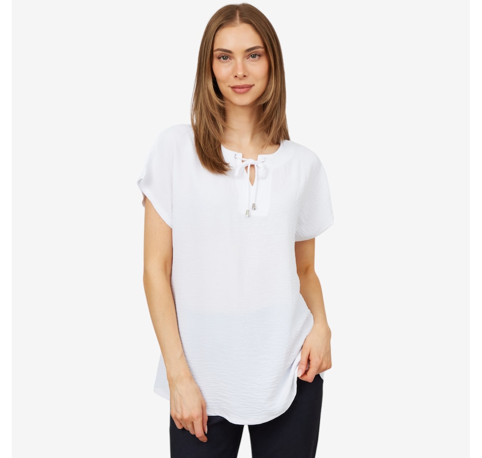 Image 101370_WHT.jpg, Product 101-370 / Price $29.33, Mr. Max Airflow Joanne Top with Split Neck and Tie Detail from Mr. Max on TSC.ca's Fashion department