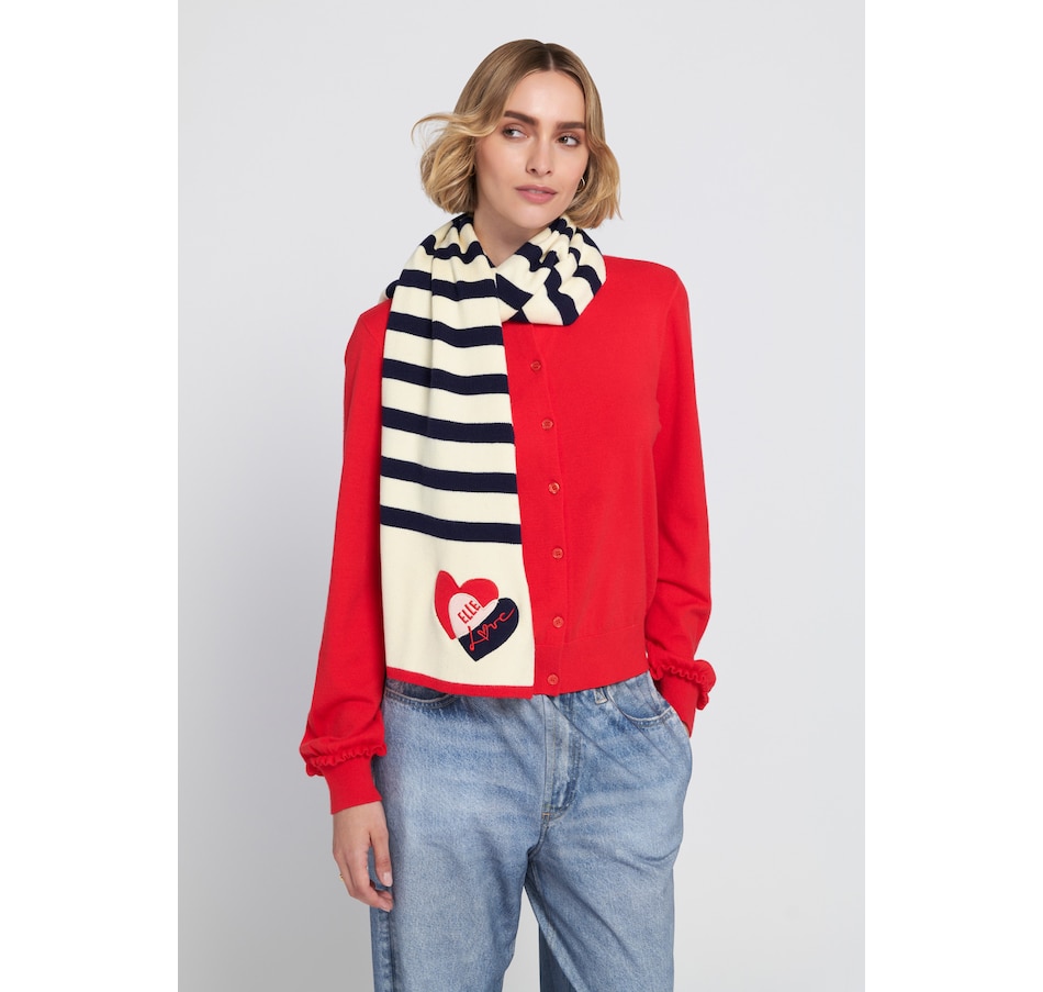 Image 101458_ALTMORE1.jpg, Product 101-458 / Price $42.88, ELLE Striped Scarf with Red Heart from ELLE on TSC.ca's Fashion department