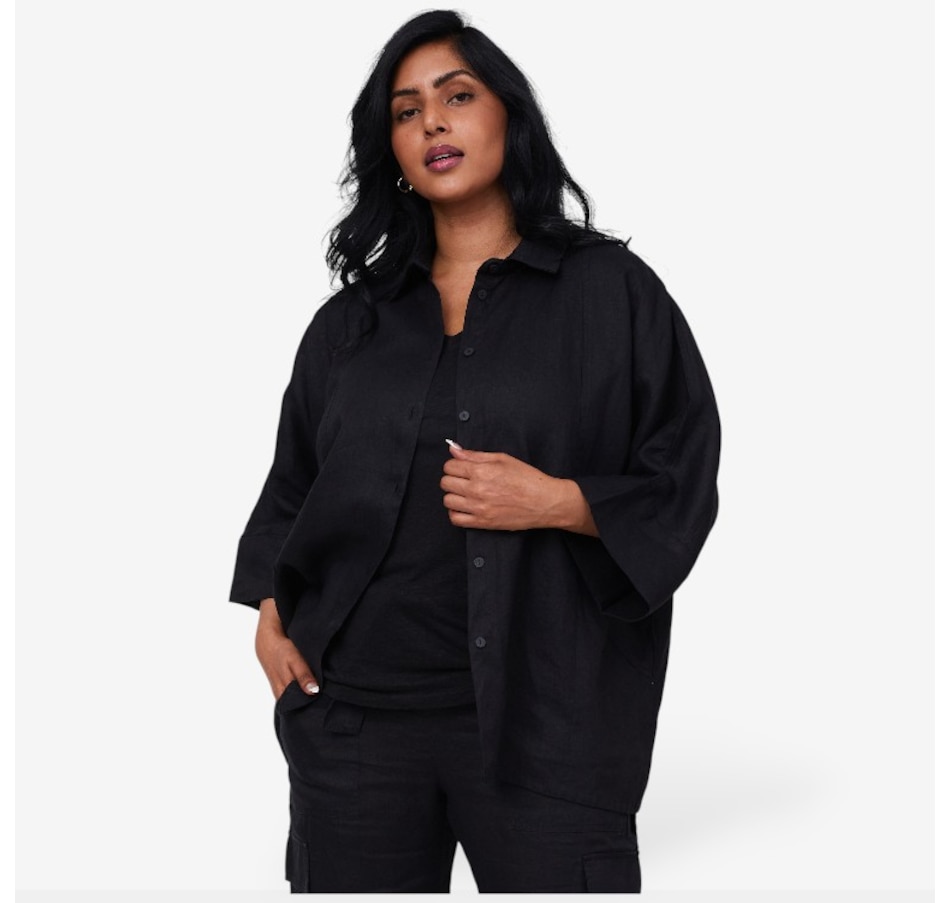 Image 101589_BLK.jpg, Product 101-589 / Price $49.33, Brian Bailey Short Sleeve Linen Shirt Jacket with V-Neck Tee from Brian Bailey on TSC.ca's Fashion department