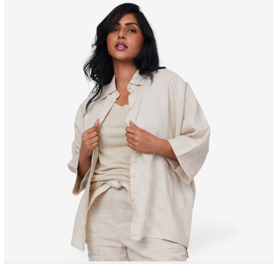 Image 101589_NAT.jpg, Product 101-589 / Price $49.33, Brian Bailey Short Sleeve Linen Shirt Jacket with V-Neck Tee from Brian Bailey on TSC.ca's Fashion department