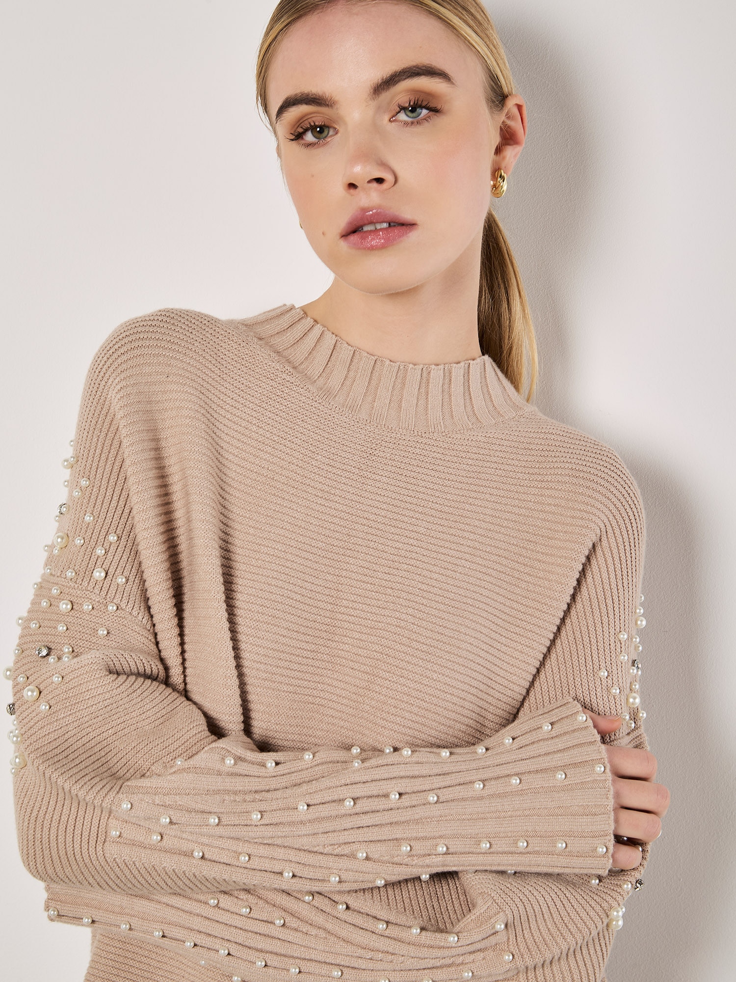 Apricot Diamond Oversized Mock Neck Jumper - TSC.ca