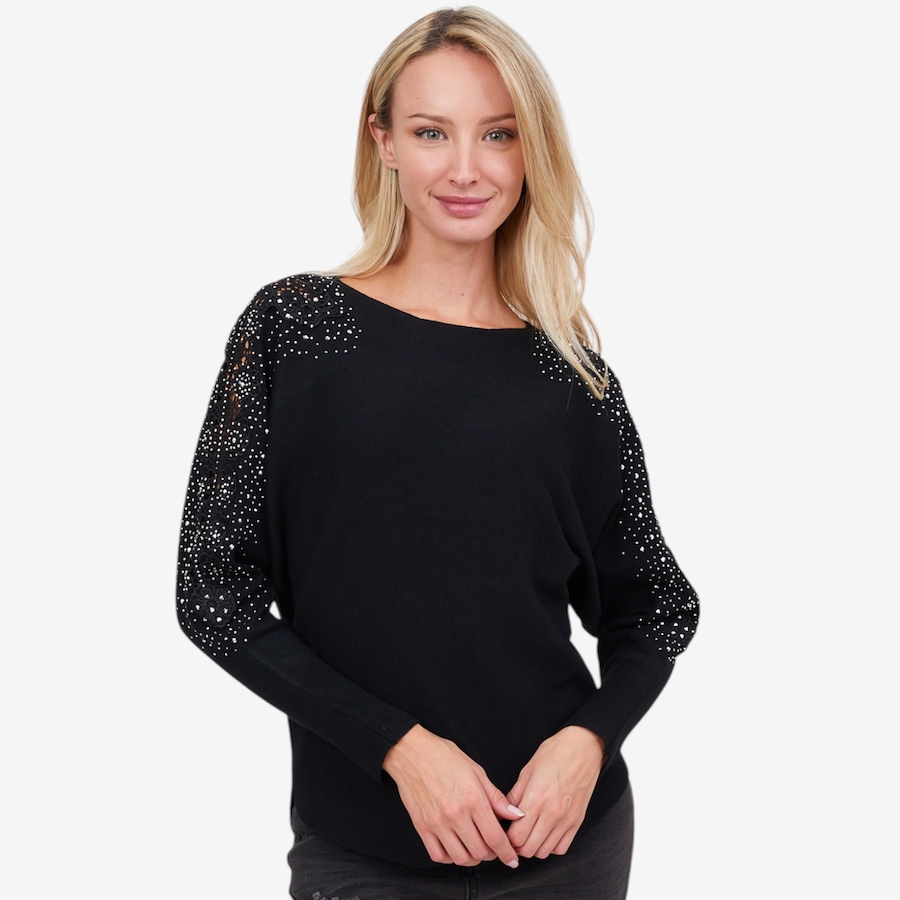 Image 101810_BLK.jpg, Product 101-810 / Price $49.88, Apricot Lace and Stud Arm Batwing Jumper from Apricot on TSC.ca's Fashion department