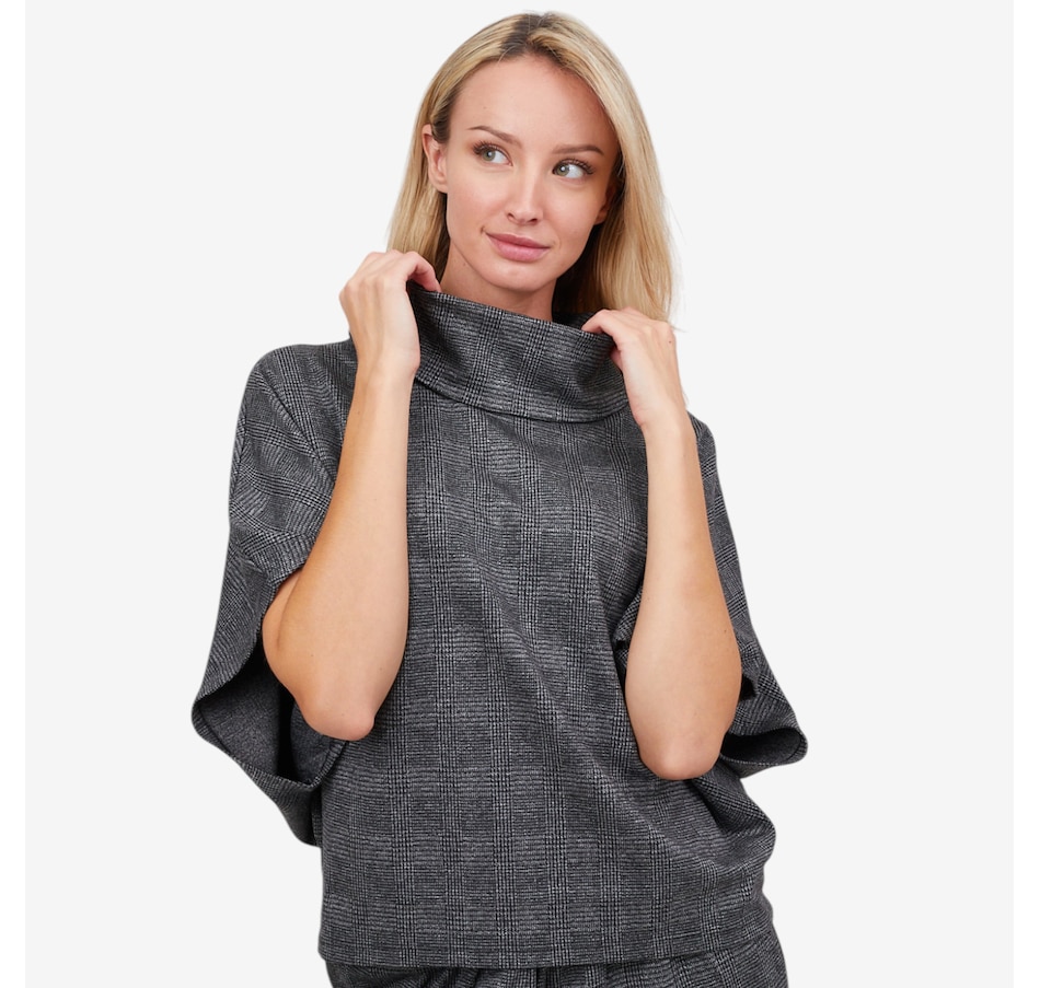 Image 101811_GRY.jpg, Product 101-811 / Price $78.00, Apricot Prince of Wales Cowl Neck Batwing Top from Apricot on TSC.ca's Fashion department