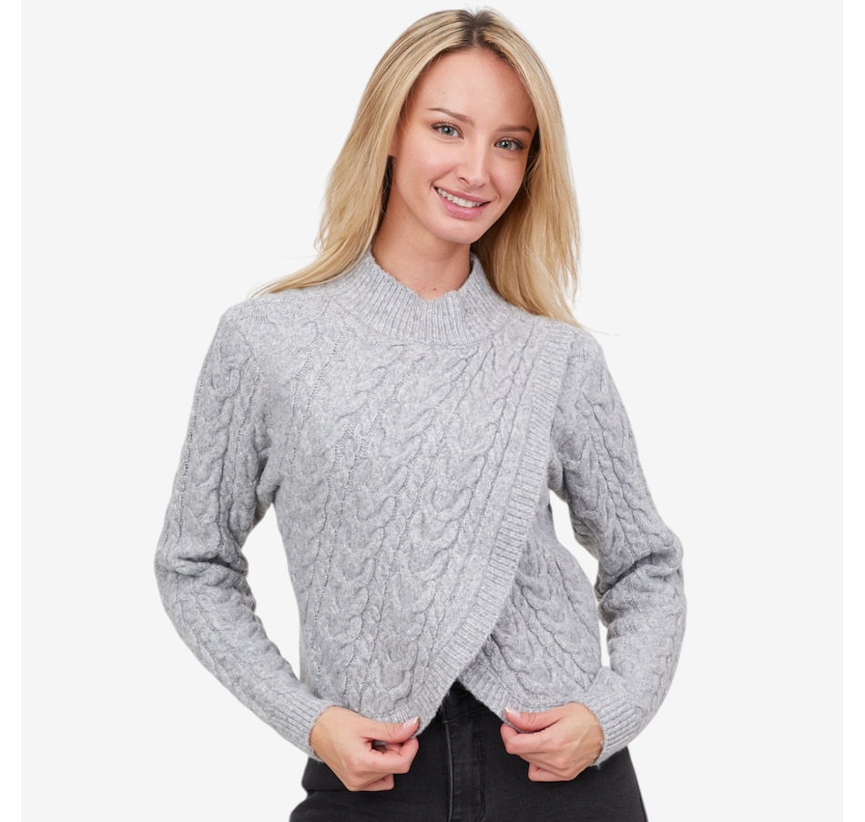 Image 101814_ALTMORE1.jpg, Product 101-814 / Price $95.00, Apricot Cable Knit Wrap-Over Mock Neck Jumper from Apricot on TSC.ca's Fashion department