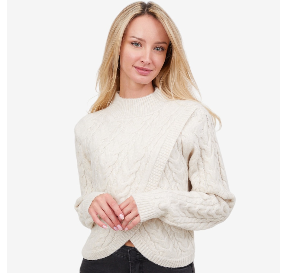 Image 101814_ALTMORE3.jpg, Product 101-814 / Price $95.00, Apricot Cable Knit Wrap-Over Mock Neck Jumper from Apricot on TSC.ca's Fashion department