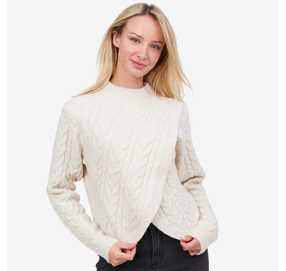 Image 101814_STN.jpg, Product 101-814 / Price $95.00, Apricot Cable Knit Wrap-Over Mock Neck Jumper from Apricot on TSC.ca's Fashion department