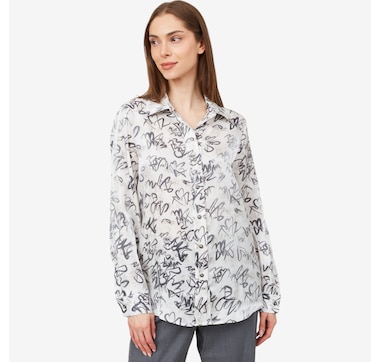 Product 101-833 / Price $119.99 , Legacy Shino Shimmer Script Print Blouse