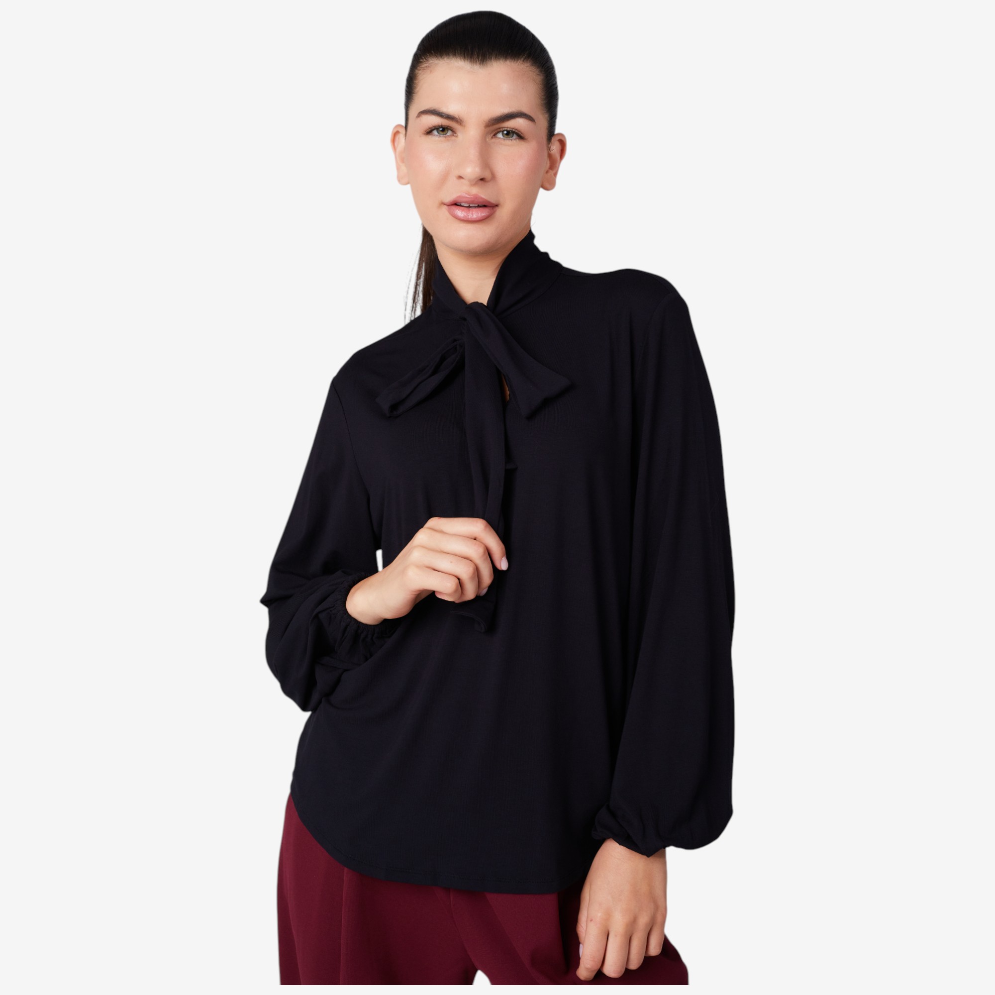 Stacy London Pullover Jersey Bow Blouse - TSC.ca