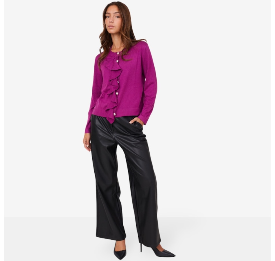 Image 101854_ALTMORE1.jpg, Product 101-854 / Price $120.00, Stacy London Ruffle Cardigan with Faux Pearl Buttons from by Stacy London on TSC.ca's Fashion department