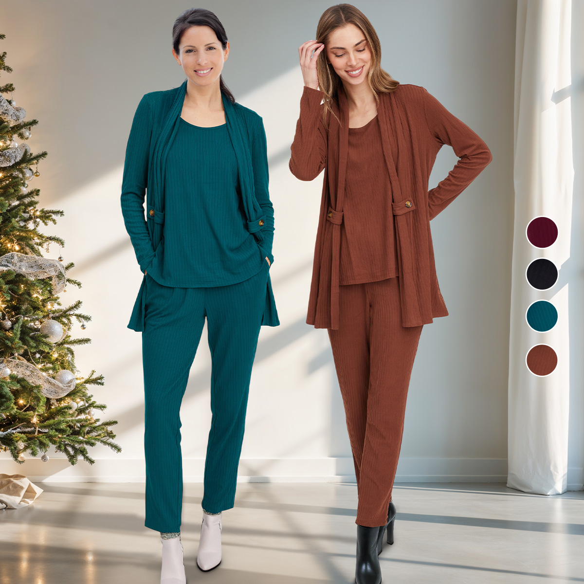 Nina Leonard 3-Piece Knit Cardigan, Tank and Narrow Leg Pant Set