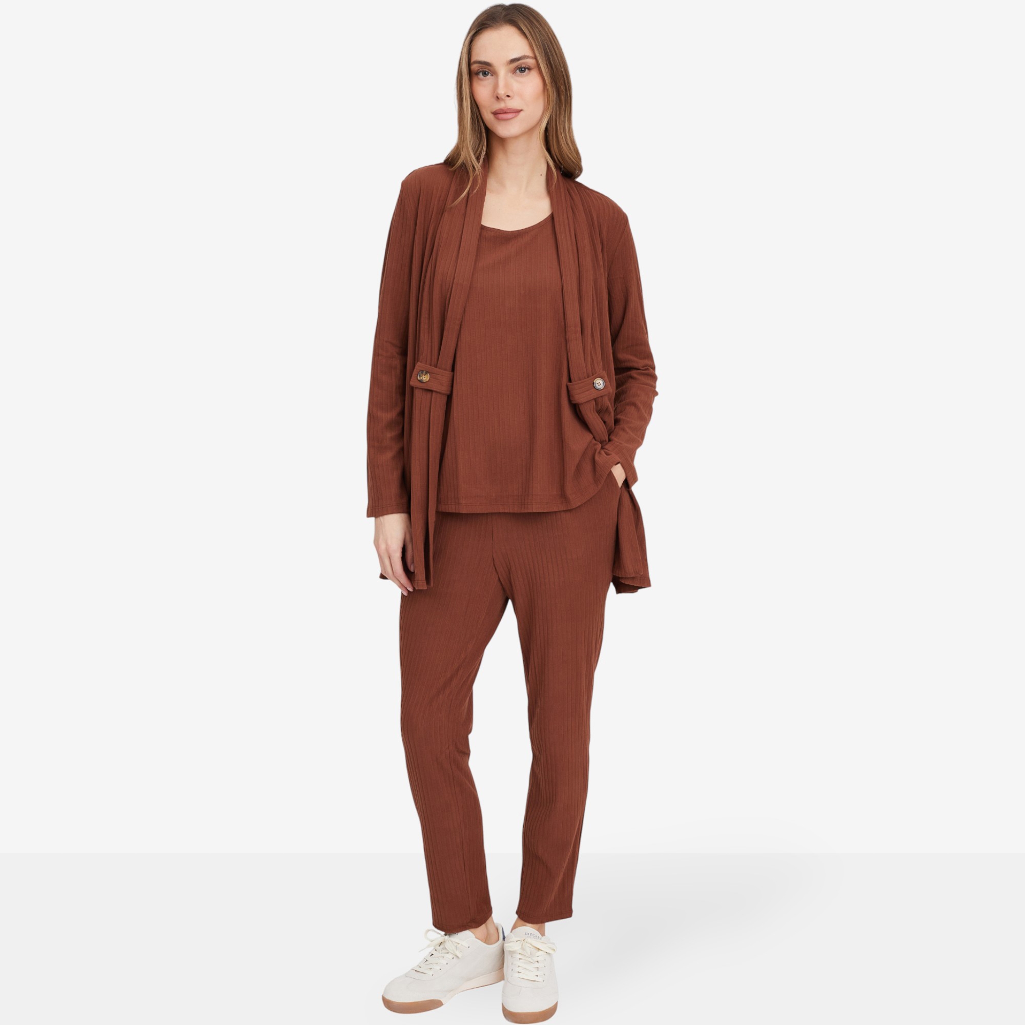 Nina Leonard 3-Piece Knit Cardigan, Tank and Narrow Leg Pant Set