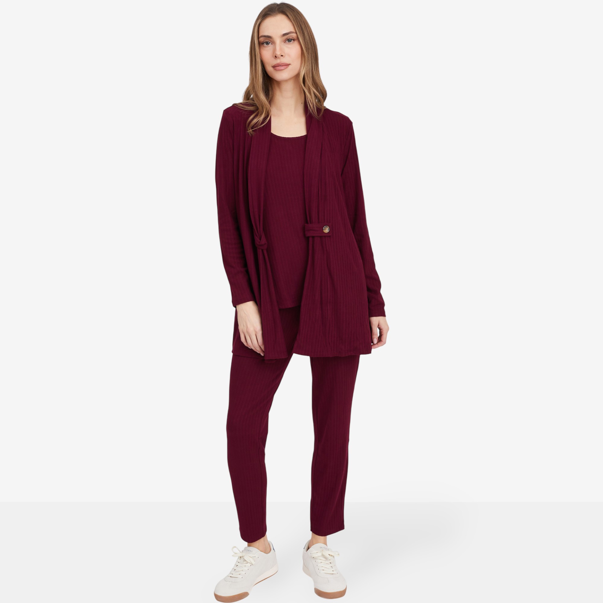 Nina Leonard 3-Piece Knit Cardigan, Tank and Narrow Leg Pant Set
