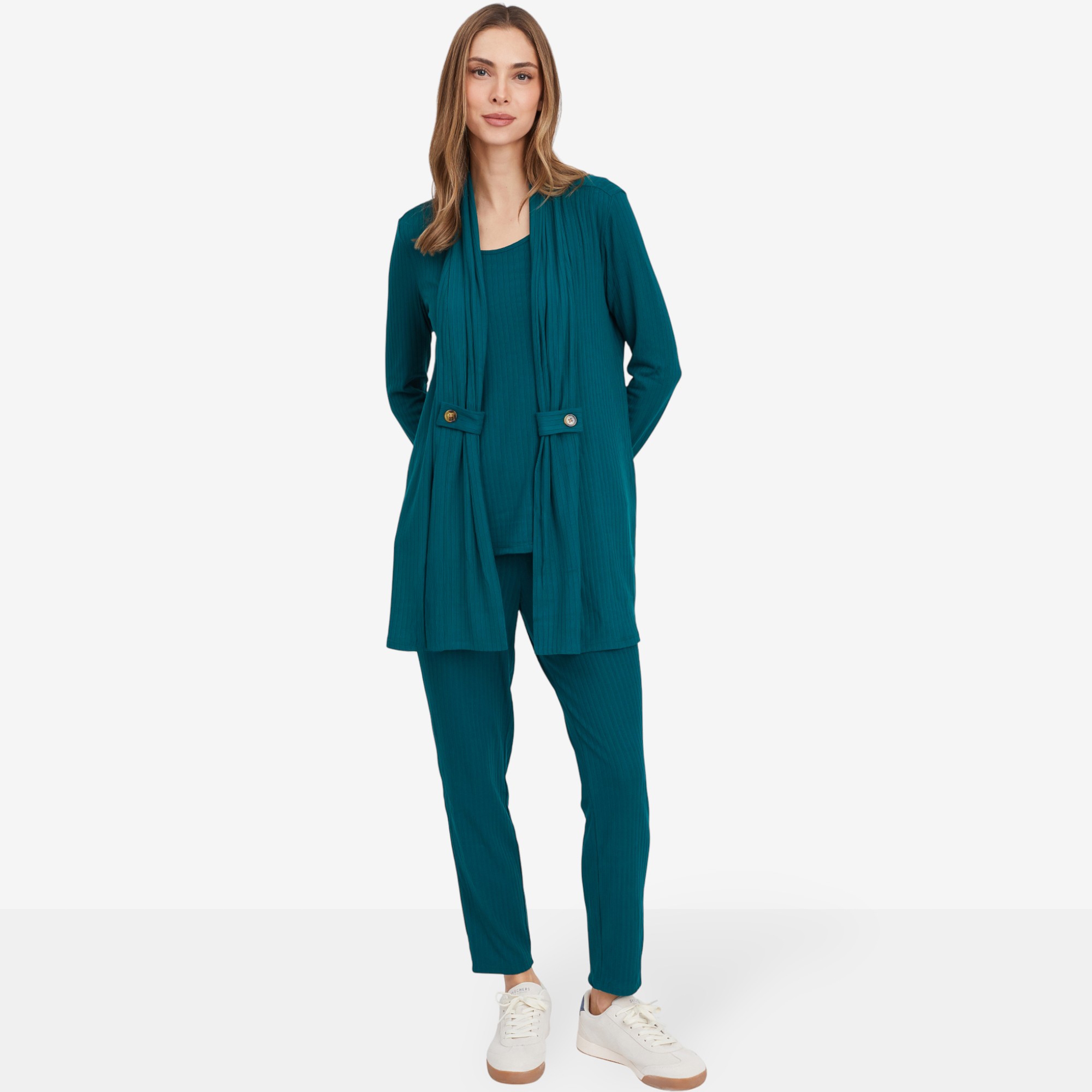 Nina Leonard 3-Piece Knit Cardigan, Tank and Narrow Leg Pant Set