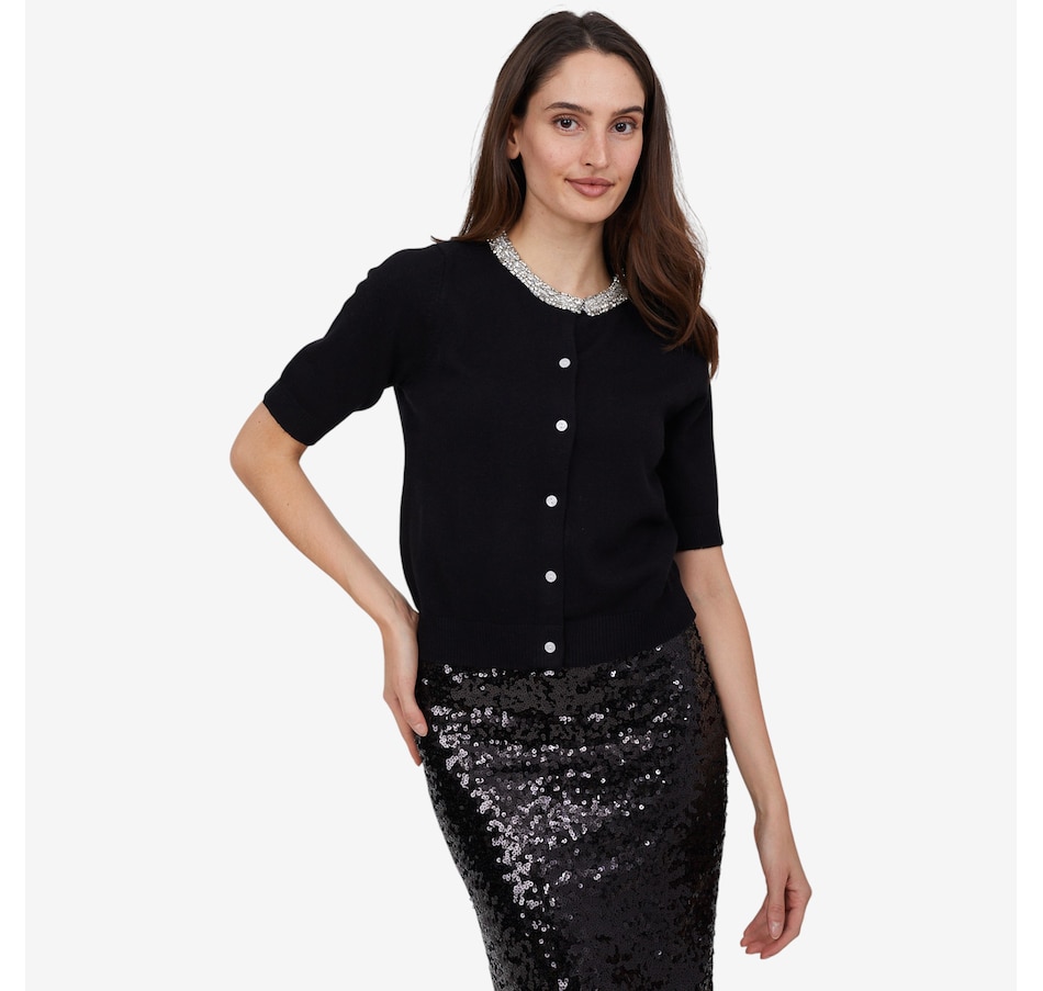 Image 101892_ALTMORE1.jpg, Product 101-892 / Price $120.00, Astrid Crystal Neckline Short Sleeve Cardigan from Astrid on TSC.ca's Fashion department