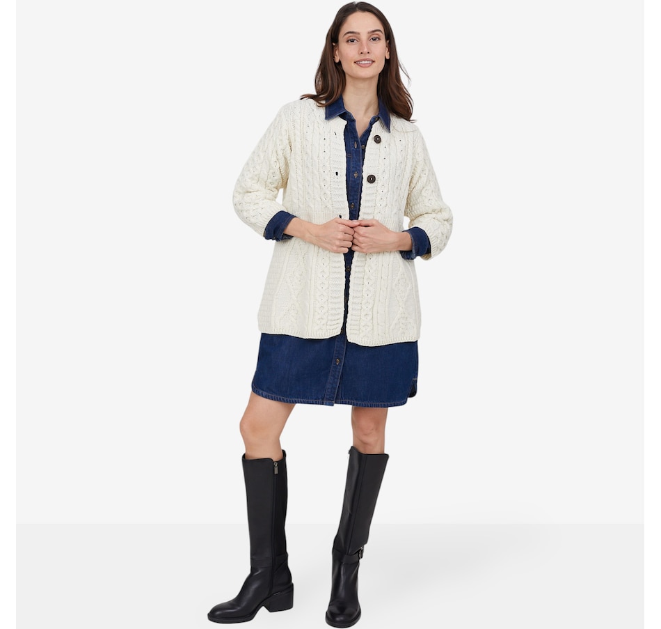 Image 101897_ALTMORE1.jpg, Product 101-897 / Price $159.99, Aran Woollen Mills A-Line Merino Diamond and Cable Cardigan from Aran Woollen Mills on TSC.ca's Fashion department